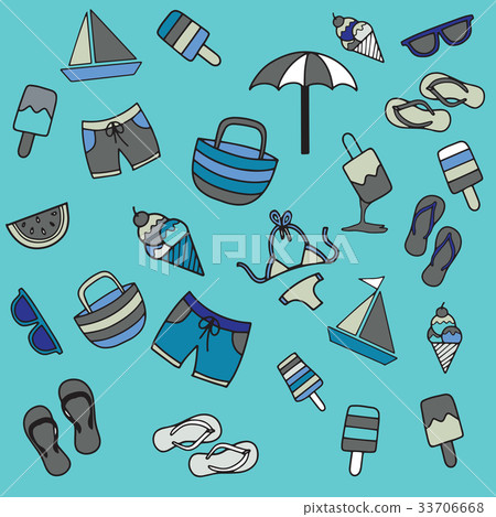 Summer beach hand drawn vector symbols and objects - Stock Illustration ...