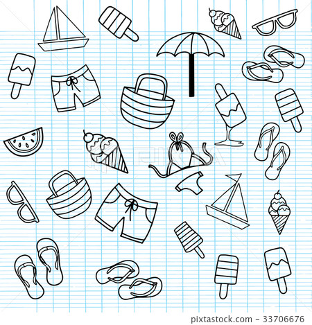 Summer beach hand drawn vector symbols and objects 33706676