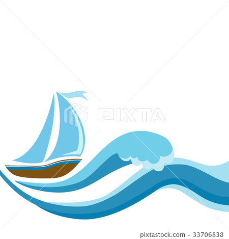 Sailboat on sea waves.  33706838