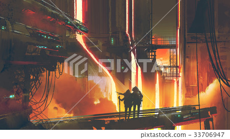 couple standing in the futuristic foundry couple standing in the futuristic foundry 33706947