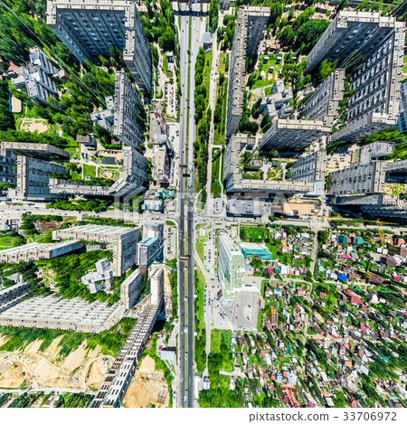 Aerial city view with crossroads and roads, houses Aerial city view with crossroads and roads, houses 33706972