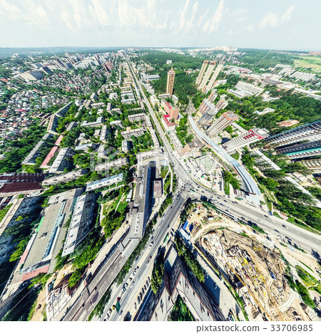 Aerial city view with crossroads and roads, houses 33706985