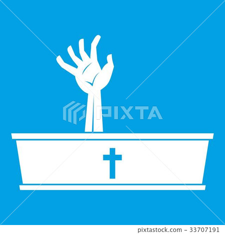 Zombie hand coming out of his coffin icon white Zombie hand coming out of his coffin icon white 33707191