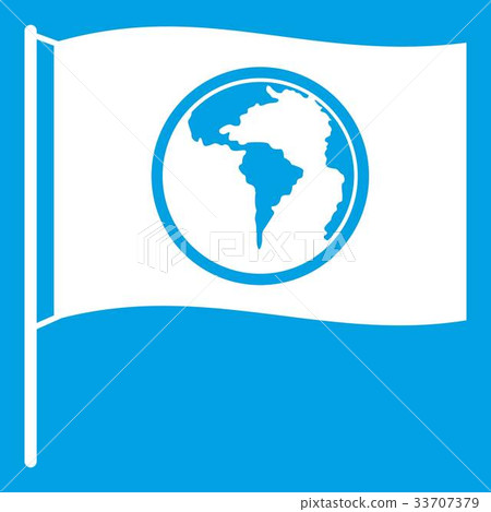 Flag with world planet icon white 33707379