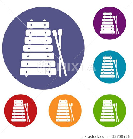 Xylophone and sticks icons set 33708596