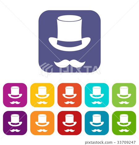 Magic black hat and mustache icons set Magic black hat and mustache icons set 33709247