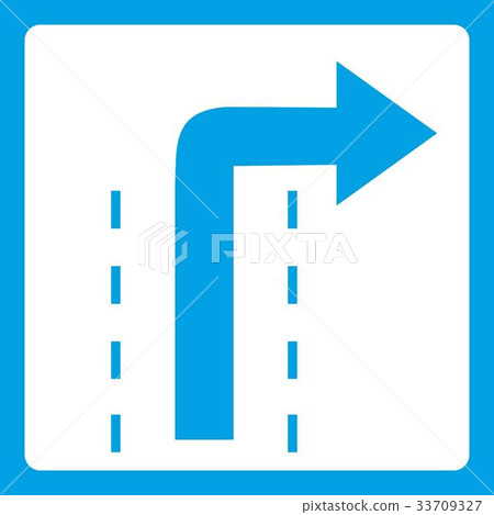 Turn right traffic sign icon white 33709327