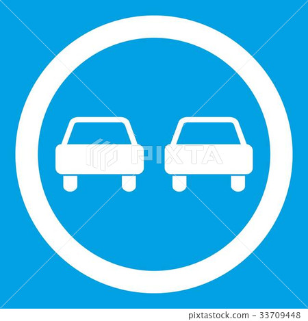 No overtaking road traffic sign icon white 33709448