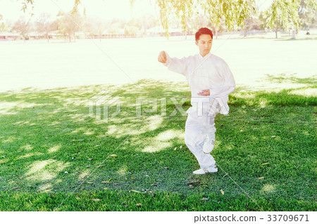 Handsome man practicing thai chi 33709671