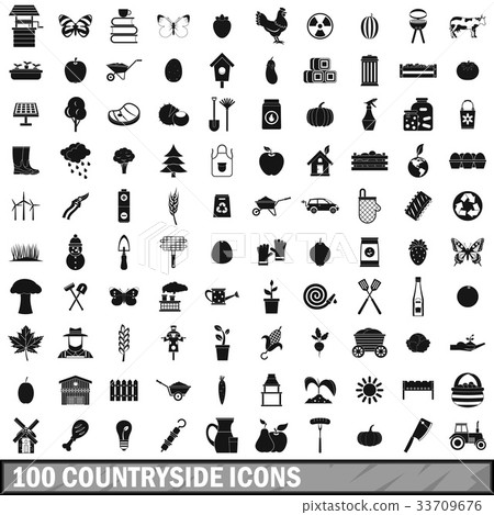 100 countryside icons set, simple style 100 countryside icons set, simple style 33709676