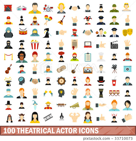 100 theatrical actor icons set, flat style - Stock Illustration ...