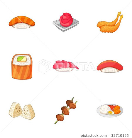 Japanese dishes icons set, cartoon style 33710135