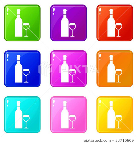 Glass and bottle of wine set 9 Glass and bottle of wine set 9 33710609