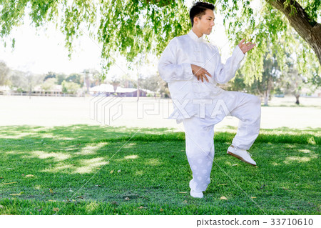 Handsome man practicing thai chi Handsome man practicing thai chi 33710610