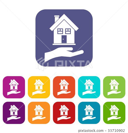 Hand holding house icons set - Stock Illustration [33710902] - PIXTA