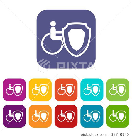 Wheelchair and safety shield icons set 33710950