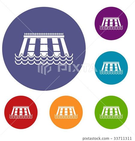 Hydroelectric power station icons set 33711311