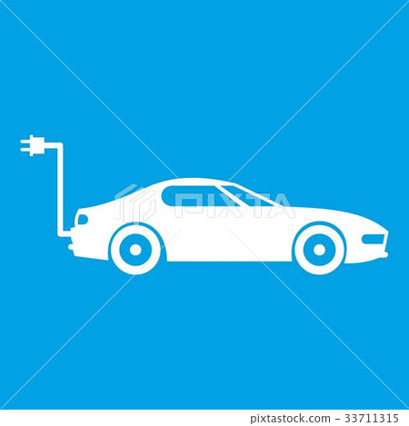 Electric car icon white Electric car icon white 33711315