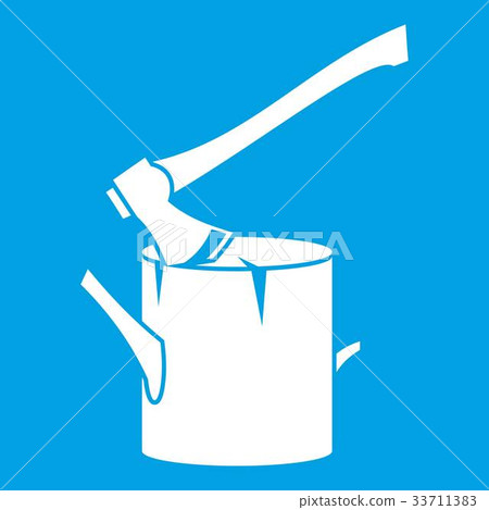 Axe stuck in a tree stump icon white Axe stuck in a tree stump icon white 33711383