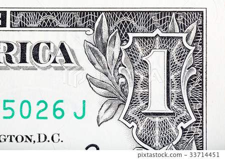 Digit One from one dollar U.S. banknote close-up 33714451