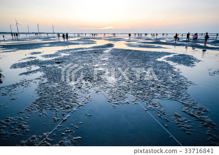 sunset of Gaomei wetlands in Taichung, Taiwan. 33716841