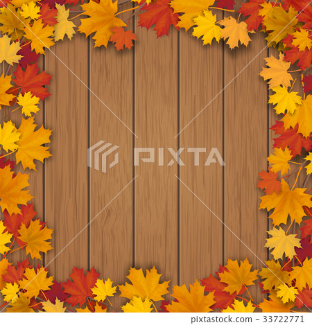 Square frame from maple tree branches on wooden background 33722771
