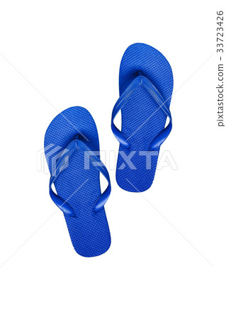 Blue rubber flip flops, isolated on white backgro 33723426