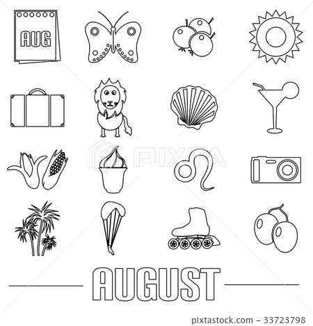 august month theme set of simple outline icons  33723798