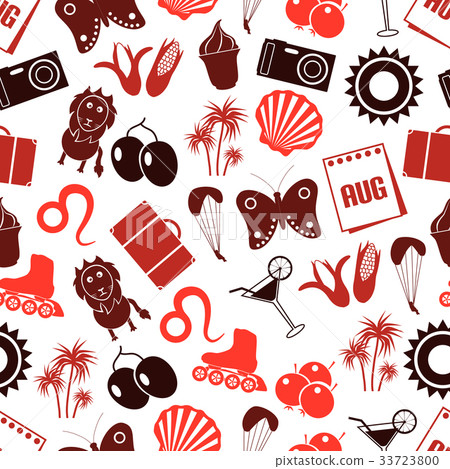 august month theme set of icons seamless pattern 33723800