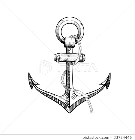 Vector hand drawn nautical anchor. 33724446