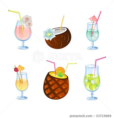 Flat icons set of popular alcohol cocktail. Flat icons set of popular alcohol cocktail. 33724669