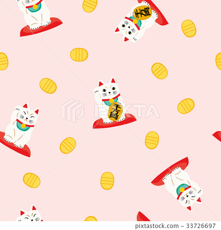 Seamless pattern beckoning cat 33726697