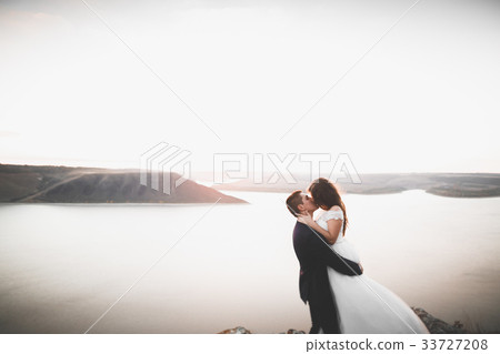 Elegant stylish happy wedding couple, bride 33727208