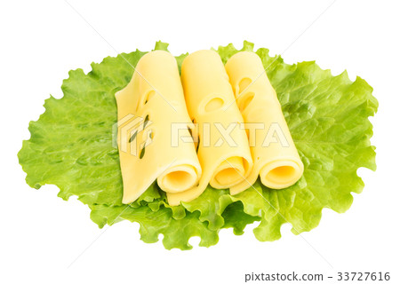 Sliced Maasdam Cheese Isolated 33727616