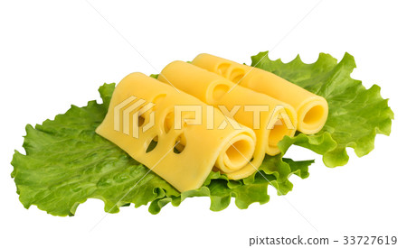 Sliced Maasdam Cheese Isolated 33727619