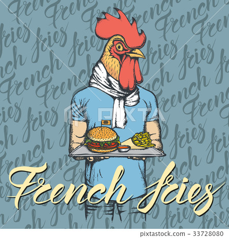 Vector Illustration of rooster with burger Vector Illustration of rooster with burger 33728080