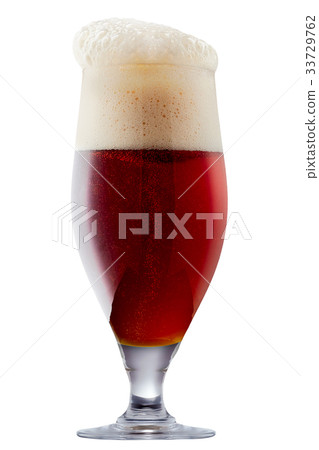 Mug of frosty dark red beer with foam Mug of frosty dark red beer with foam 33729762