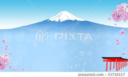 Scenic view of Japan's symbol Fuji, cherry blossoms and torii (16: 9) Scenic view of Japan's symbol Fuji, cherry blossoms and torii (16: 9) 33730317