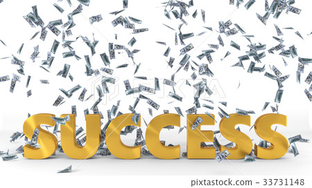 golden 'success' text under dollar banknote rain golden 'success' text under dollar banknote rain 33731148
