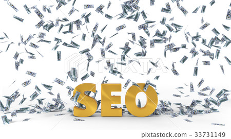 golden seo text under dollar banknote rain. 3d golden seo text under dollar banknote rain. 3d 33731149