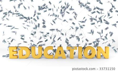 golden 'education' text under dollar banknote rain golden 'education' text under dollar banknote rain 33731150
