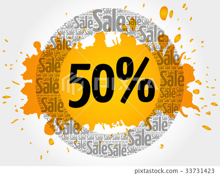 图库插图: 50 percent sale circle stamp word cloud