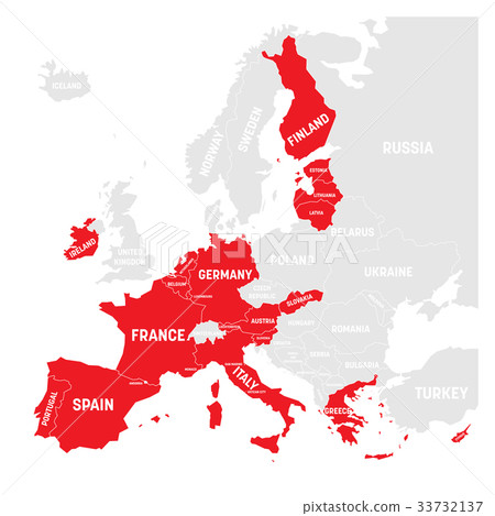 Map of Eurozone. States using Euro currency. Grey Map of Eurozone. States using Euro currency. Grey 33732137