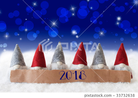 Gnomes, Blue Background, Bokeh, Stars, Text 2018 Gnomes, Blue Background, Bokeh, Stars, Text 2018 33732638