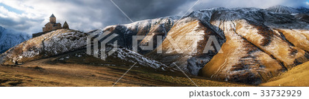 Caucasus mountain, Gergeti Trinity church, Georgia 33732929