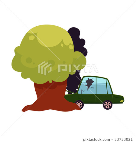 Cartoon vector illustration of car accident, crashing into the