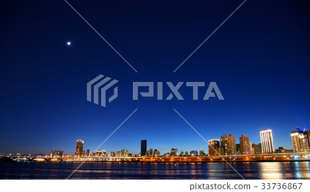 Night view night sky taipei taiwan river stars moon night sky starry sky blue sky freshwater river big rice dam building building 33736867