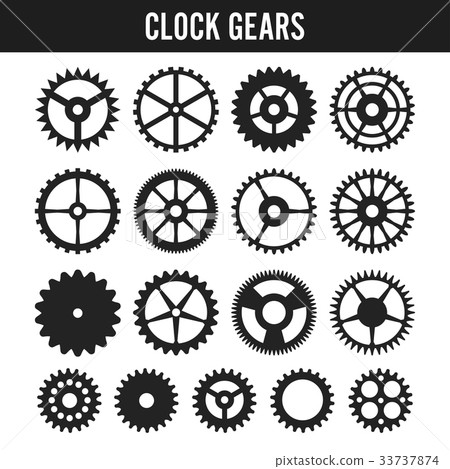 Vector Clock Gears. Black Icons Isolated On White 33737874