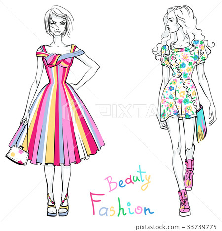 Fashionable girls in summer dresses 33739775