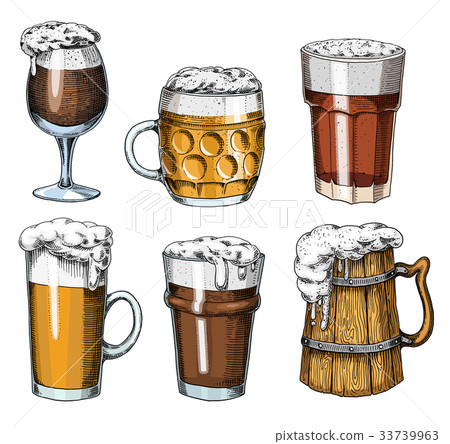 Beer glass, mug or bottle of oktoberfest. engraved Beer glass, mug or bottle of oktoberfest. engraved 33739963
